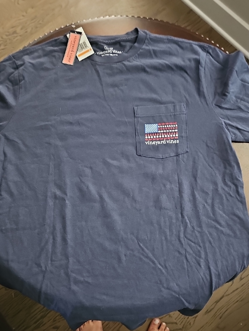 Vineyard Vines Navy Short-Sleeve Pocket Tee with Flag Graphic